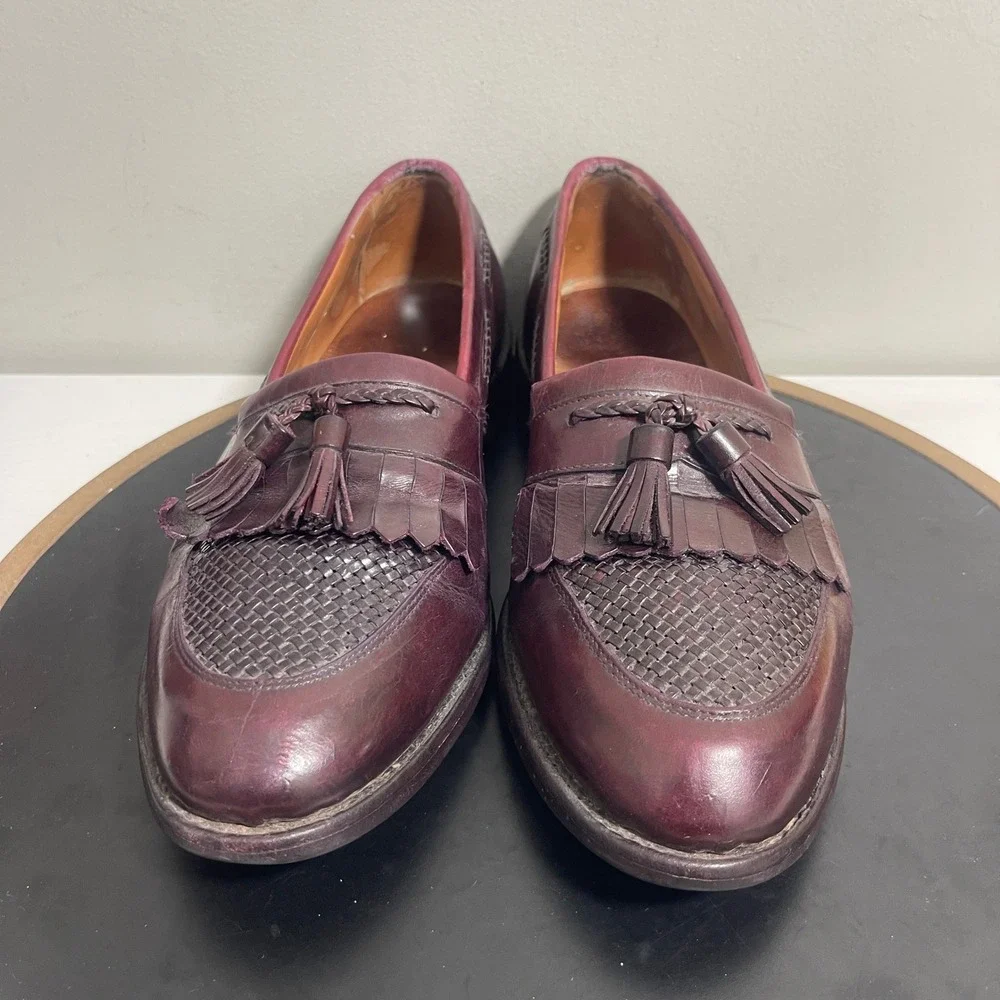 Allen Edmonds Cody Tassel Loafers Men 10.5D Burgundy‎ Leather Woven Vamp READ